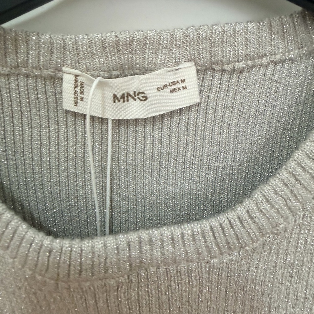 Mango Metallic Silver Ribbed Crewneck Sweater